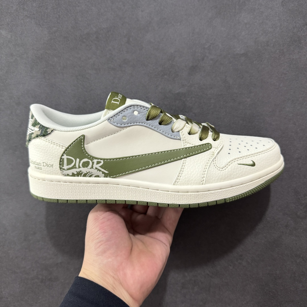定制版Travis Scott x Fragment Design x Air Jordan 1 Low OG SP AJ1 乔1 迪奥联名 米灰绿 低帮文化休闲板鞋  QW5088-203