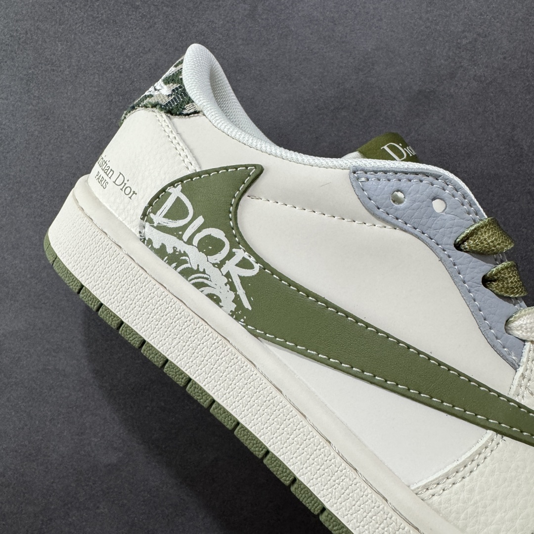 定制版Travis Scott x Fragment Design x Air Jordan 1 Low OG SP AJ1 乔1 迪奥联名 米灰绿 低帮文化休闲板鞋  QW5088-203