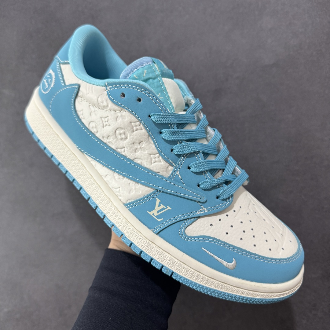 定制版Travis Scott x Fragment Design x Air Jordan 1 Low OG SP AJ1 乔1 LV联名 浅天蓝 低帮文化休闲板鞋  LD2025-034