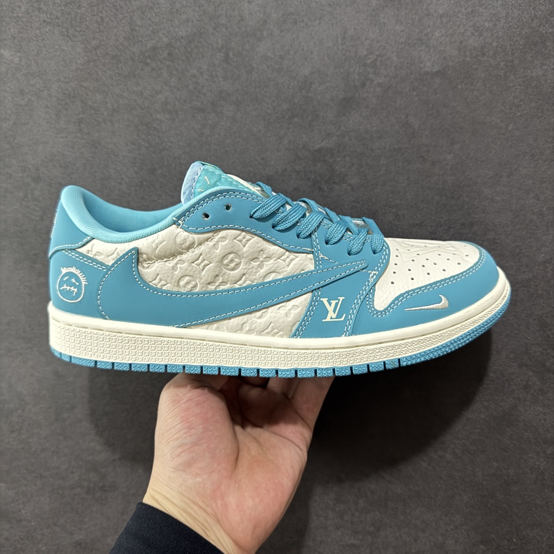 定制版Travis Scott x Fragment Design x Air Jordan 1 Low OG SP AJ1 乔1 LV联名 浅天蓝 低帮文化休闲板鞋  LD2025-034