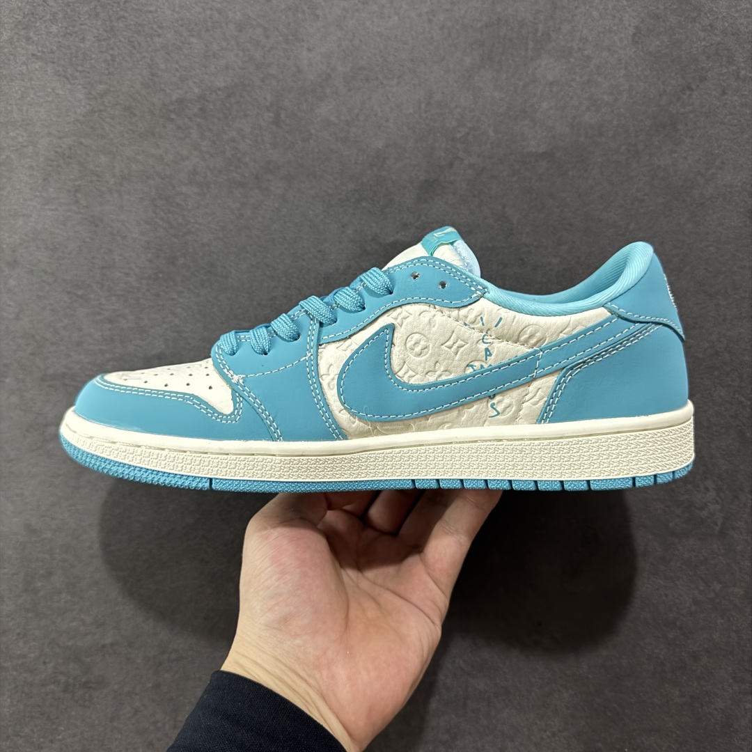 定制版Travis Scott x Fragment Design x Air Jordan 1 Low OG SP AJ1 乔1 LV联名 浅天蓝 低帮文化休闲板鞋  LD2025-034