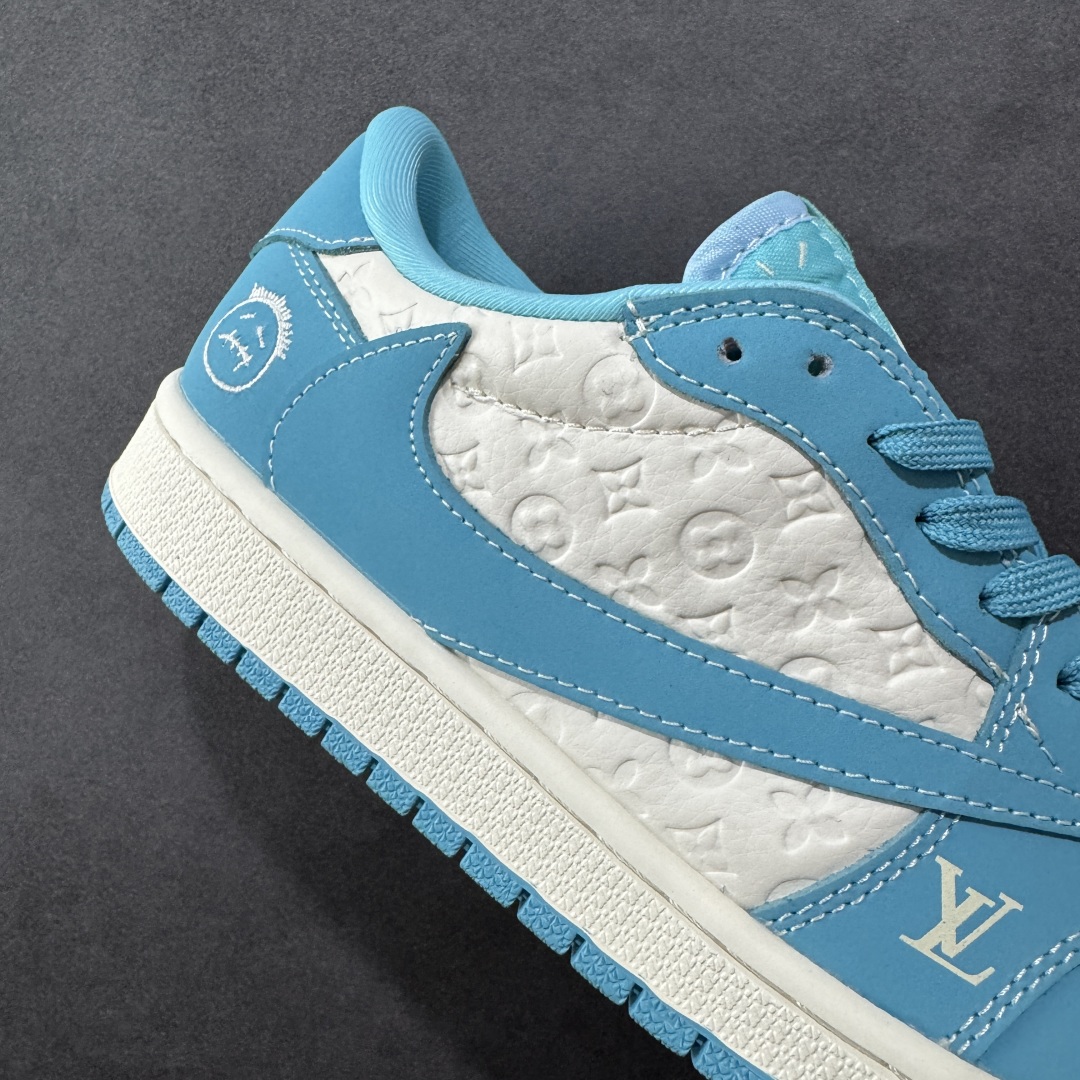 定制版Travis Scott x Fragment Design x Air Jordan 1 Low OG SP AJ1 乔1 LV联名 浅天蓝 低帮文化休闲板鞋  LD2025-034
