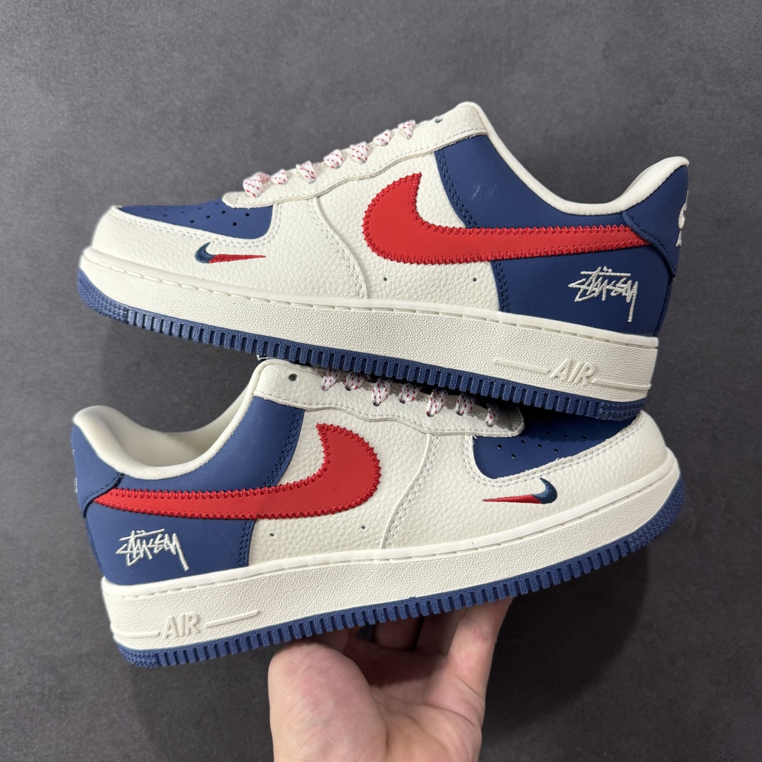  
【定制版】Nike Air Force 1'07 Low 斯图西联名 米蓝红针织勾 空军一号定制休闲