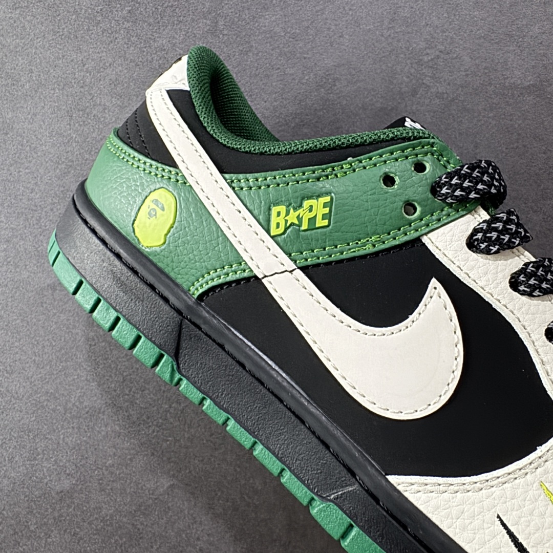  
【定制版】Nike SB Dunk Low “Bape联名——米黑绿双勾” 高端定制 低帮休闲板鞋 