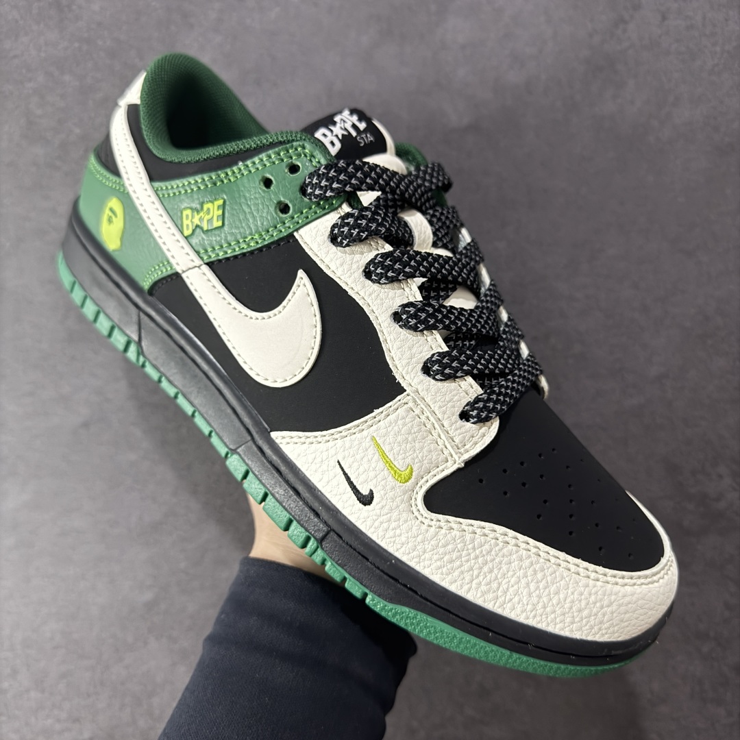  
【定制版】Nike SB Dunk Low “Bape联名——米黑绿双勾” 高端定制 低帮休闲板鞋 
