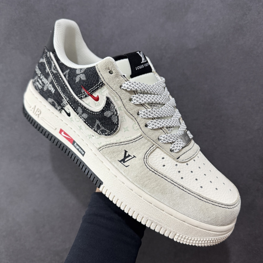 定制版Nike Air Force 1'07 Low LV联名 猪八牛仔米黑 空军一号定制休闲板鞋  MZ9588-803