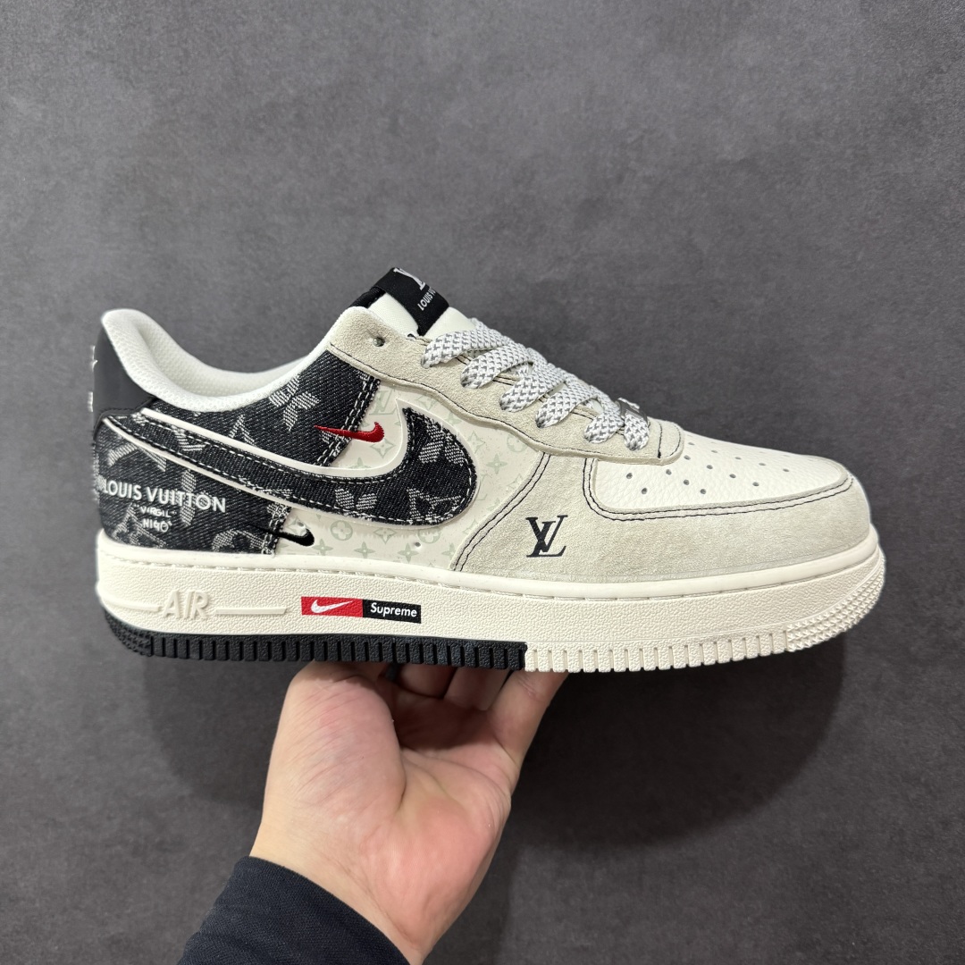 定制版Nike Air Force 1’07 Low LV联名 猪八牛仔米黑 空军一号定制休闲板鞋  MZ9588-803
