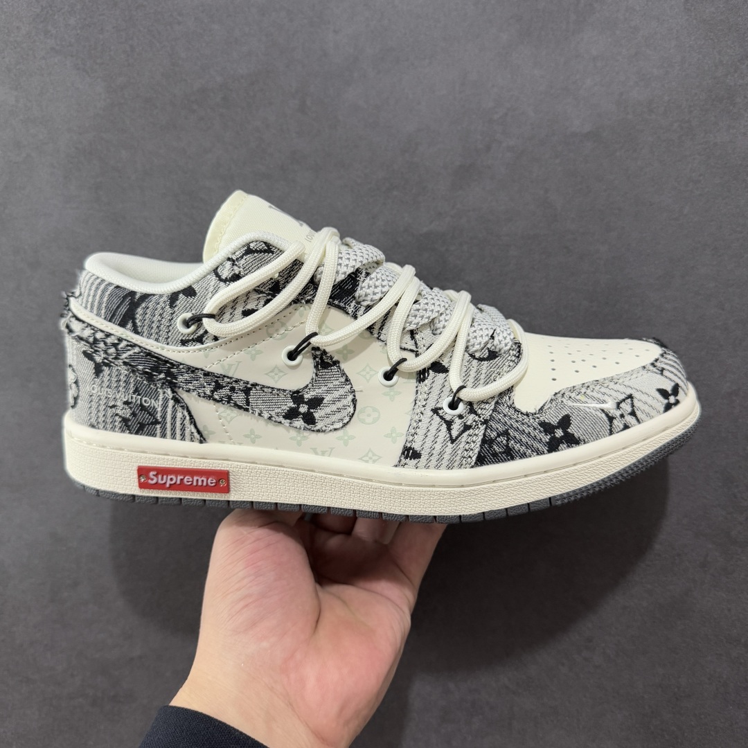 定制版Air Jordan 1 Low AJ1 乔1 LV联名 灰花布抽绳 高端定制 低帮复古篮球鞋  YX5066-372