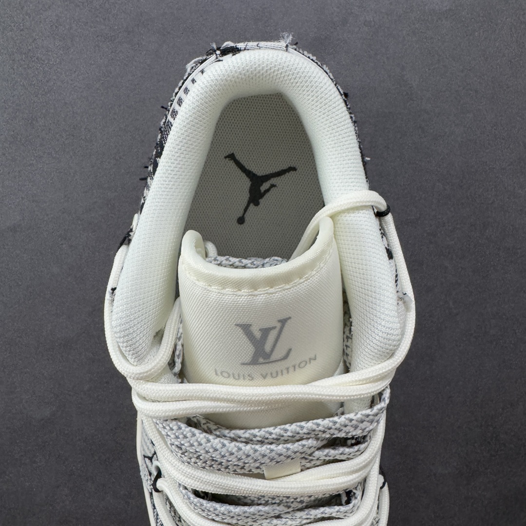 定制版Air Jordan 1 Low AJ1 乔1 LV联名 灰花布抽绳 高端定制 低帮复古篮球鞋  YX5066-372