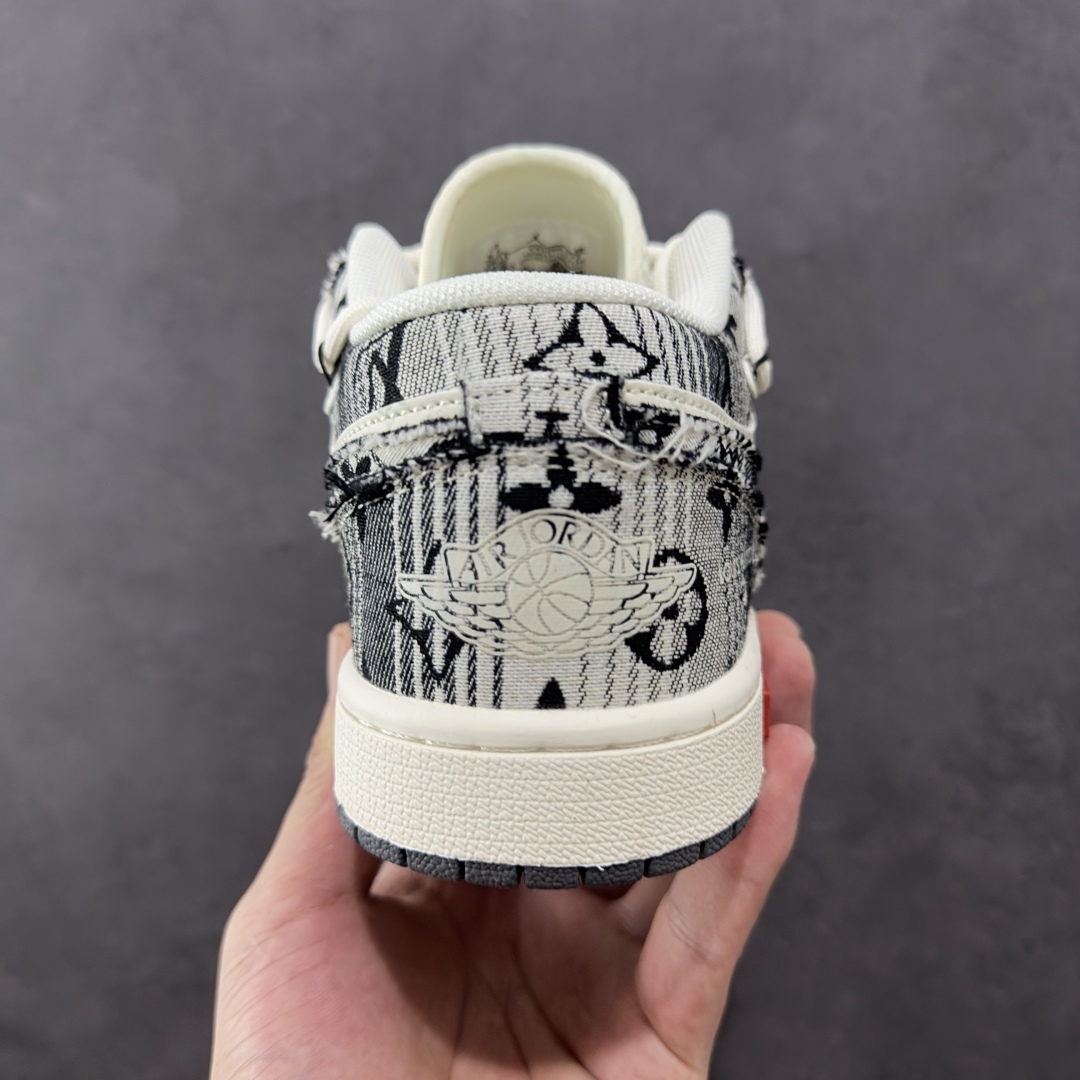 定制版Air Jordan 1 Low AJ1 乔1 LV联名 灰花布抽绳 高端定制 低帮复古篮球鞋  YX5066-372