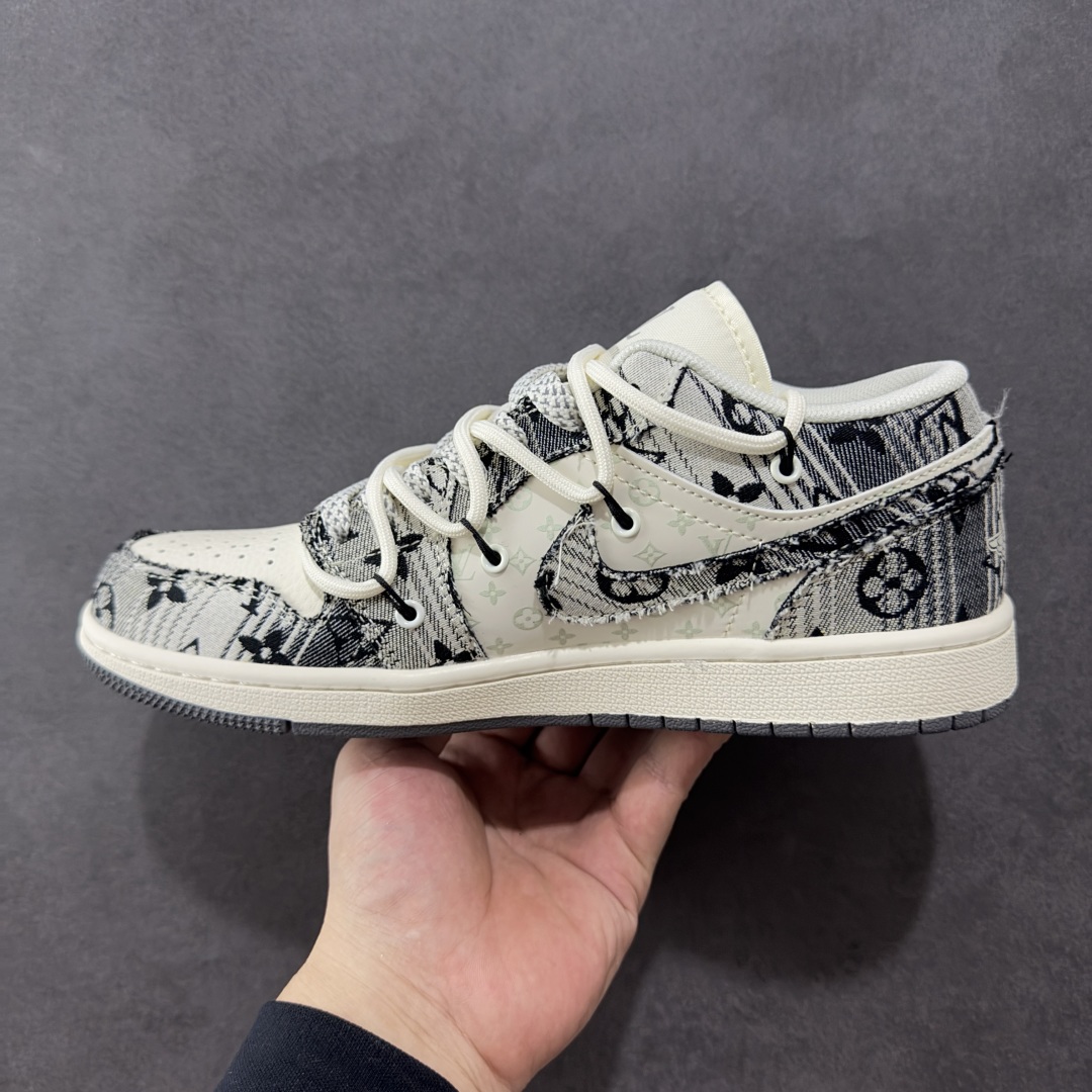 定制版Air Jordan 1 Low AJ1 乔1 LV联名 灰花布抽绳 高端定制 低帮复古篮球鞋  YX5066-372