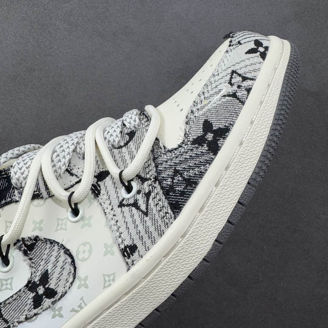 定制版Air Jordan 1 Low AJ1 乔1 LV联名 灰花布抽绳 高端定制 低帮复古篮球鞋  YX5066-372