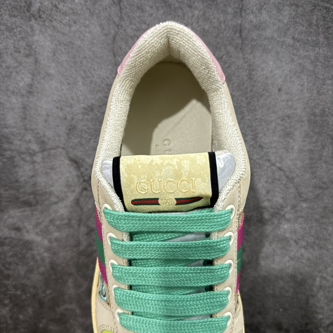 图片[8]-【专柜版/海淘代购版】Gucci做旧小脏鞋 ZP开发 原版开模 金属双G水晶圆柱形标 Gucci原版纹织带 真正水洗布标 鞋面擦色牛皮拼接经典双G布面料，皮面切口全油边封口工艺，原版毛巾布里细腻柔软更舒适透气，垫脚乳胶注塑一体，私模钢印，双色原版TPU大底(下层宽，上层窄) 配进口原版四边封干燥剂、原版18股鞋带，绿色盒子，与专柜配套包装一致 尺码：35-40-选品中心
