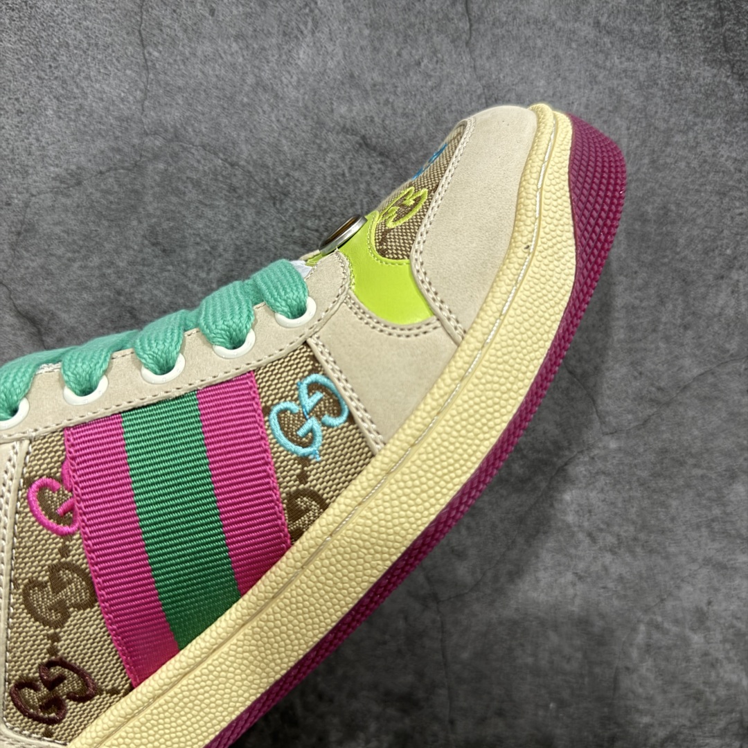 图片[6]-【专柜版/海淘代购版】Gucci做旧小脏鞋 ZP开发 原版开模 金属双G水晶圆柱形标 Gucci原版纹织带 真正水洗布标 鞋面擦色牛皮拼接经典双G布面料，皮面切口全油边封口工艺，原版毛巾布里细腻柔软更舒适透气，垫脚乳胶注塑一体，私模钢印，双色原版TPU大底(下层宽，上层窄) 配进口原版四边封干燥剂、原版18股鞋带，绿色盒子，与专柜配套包装一致 尺码：35-40-选品中心