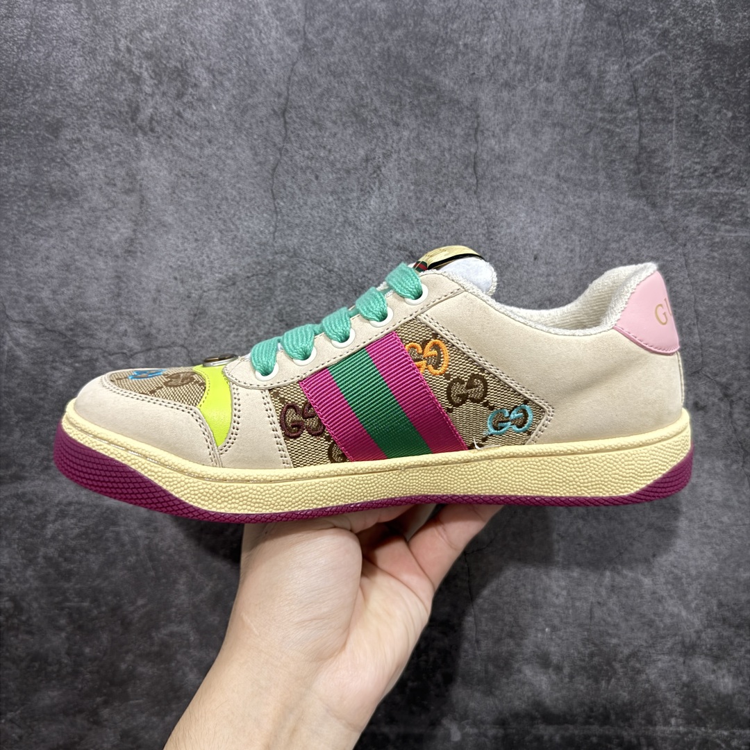 图片[2]-【专柜版/海淘代购版】Gucci做旧小脏鞋 ZP开发 原版开模 金属双G水晶圆柱形标 Gucci原版纹织带 真正水洗布标 鞋面擦色牛皮拼接经典双G布面料，皮面切口全油边封口工艺，原版毛巾布里细腻柔软更舒适透气，垫脚乳胶注塑一体，私模钢印，双色原版TPU大底(下层宽，上层窄) 配进口原版四边封干燥剂、原版18股鞋带，绿色盒子，与专柜配套包装一致 尺码：35-40-选品中心