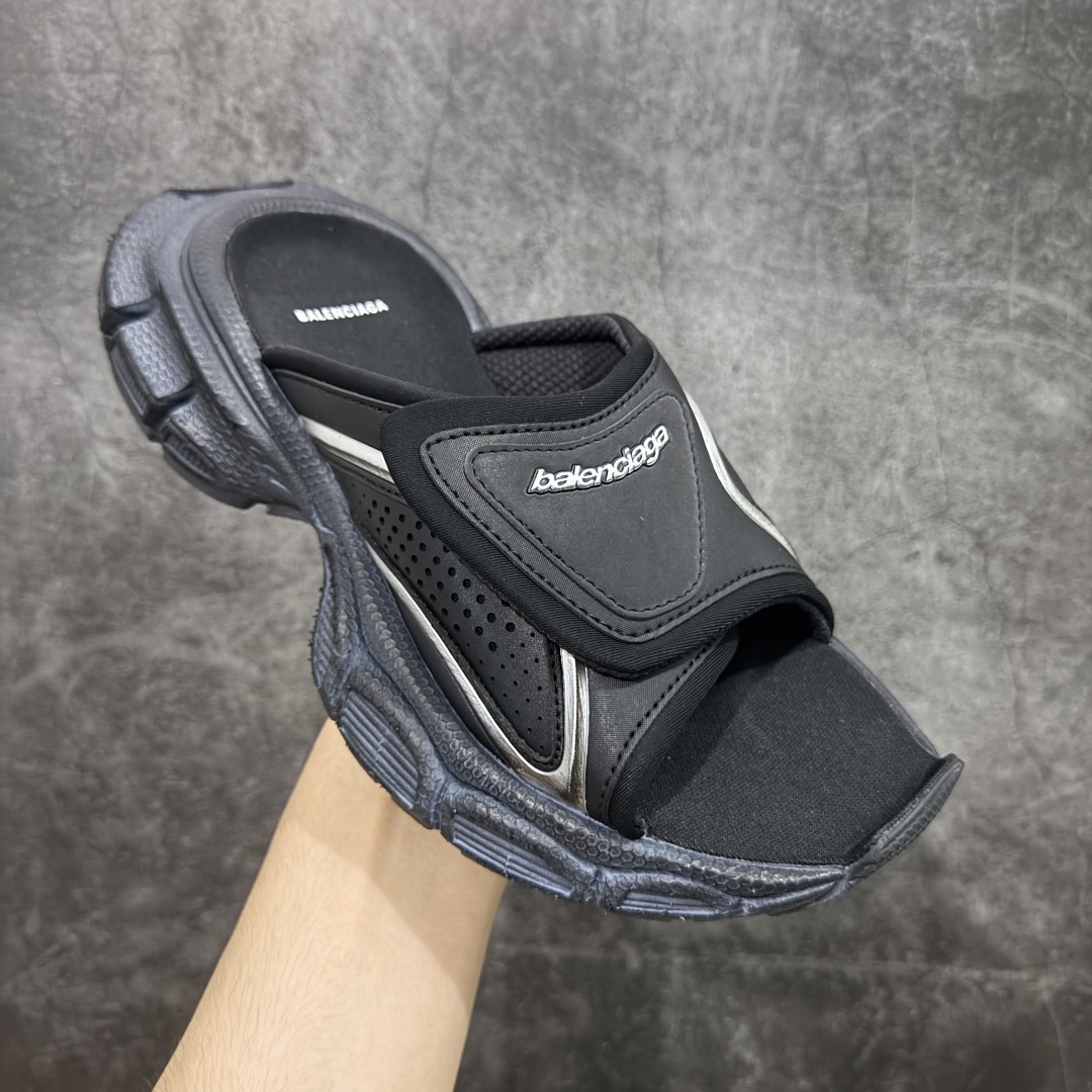 图片[3]-【纯原X版】Balenciaga巴黎世家 3XL 圆头套脚一字拖鞋 男款 黑色 原版原材料开发 正确做旧擦破组合底 超复杂做工 完美细节 尺码：35-45偏大2码-选品中心