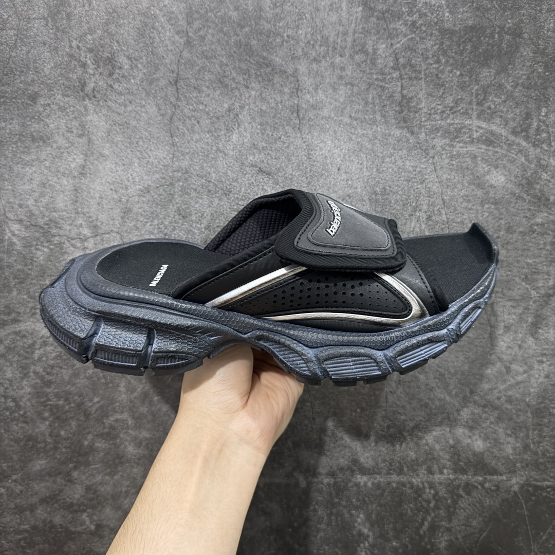 【纯原X版】Balenciaga巴黎世家 3XL 圆头套脚一字拖鞋 男款 黑色 原版原材料开发 正确做旧擦破组合底 超复杂做工 完美细节 尺码:35-45偏大2码-选品中心