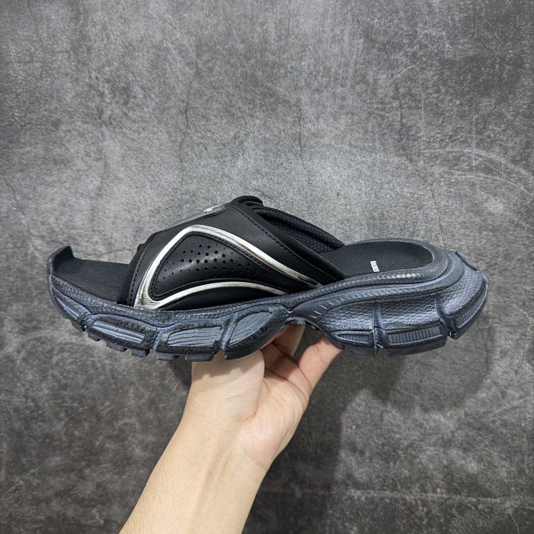 图片[2]-【纯原X版】Balenciaga巴黎世家 3XL 圆头套脚一字拖鞋 男款 黑色 原版原材料开发 正确做旧擦破组合底 超复杂做工 完美细节 尺码：35-45偏大2码-选品中心