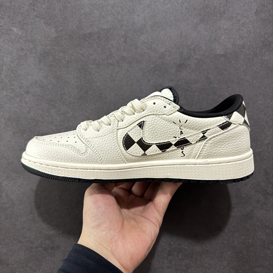  
【定制版】Travis Scott x Jordan 1 Low LV联名-白黑两小勾 倒勾低帮休闲