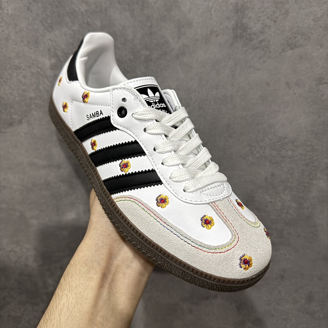 图片[3]-【定制版】Adidas originals Samba OG 灰白小花 此款以简约大方的造型设计，给人以随性休闲的时尚格调，穿着舒适轻便，运动灵活自如，蓝满足日常个性穿搭。 货号：IF4398 尺码：35 36 36.5 37 38 38.5 39 40-选品中心