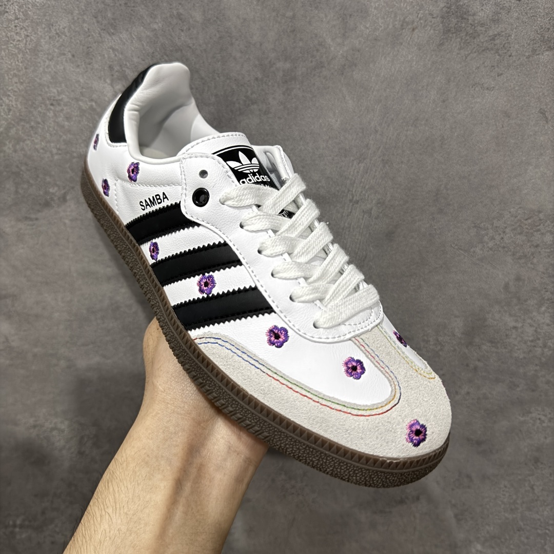 图片[3]-【定制版】Adidas originals Samba OG 灰白小花 此款以简约大方的造型设计，给人以随性休闲的时尚格调，穿着舒适轻便，运动灵活自如，蓝满足日常个性穿搭。 货号：IF4390 尺码：35 36 36.5 37 38 38.5 39 40-选品中心