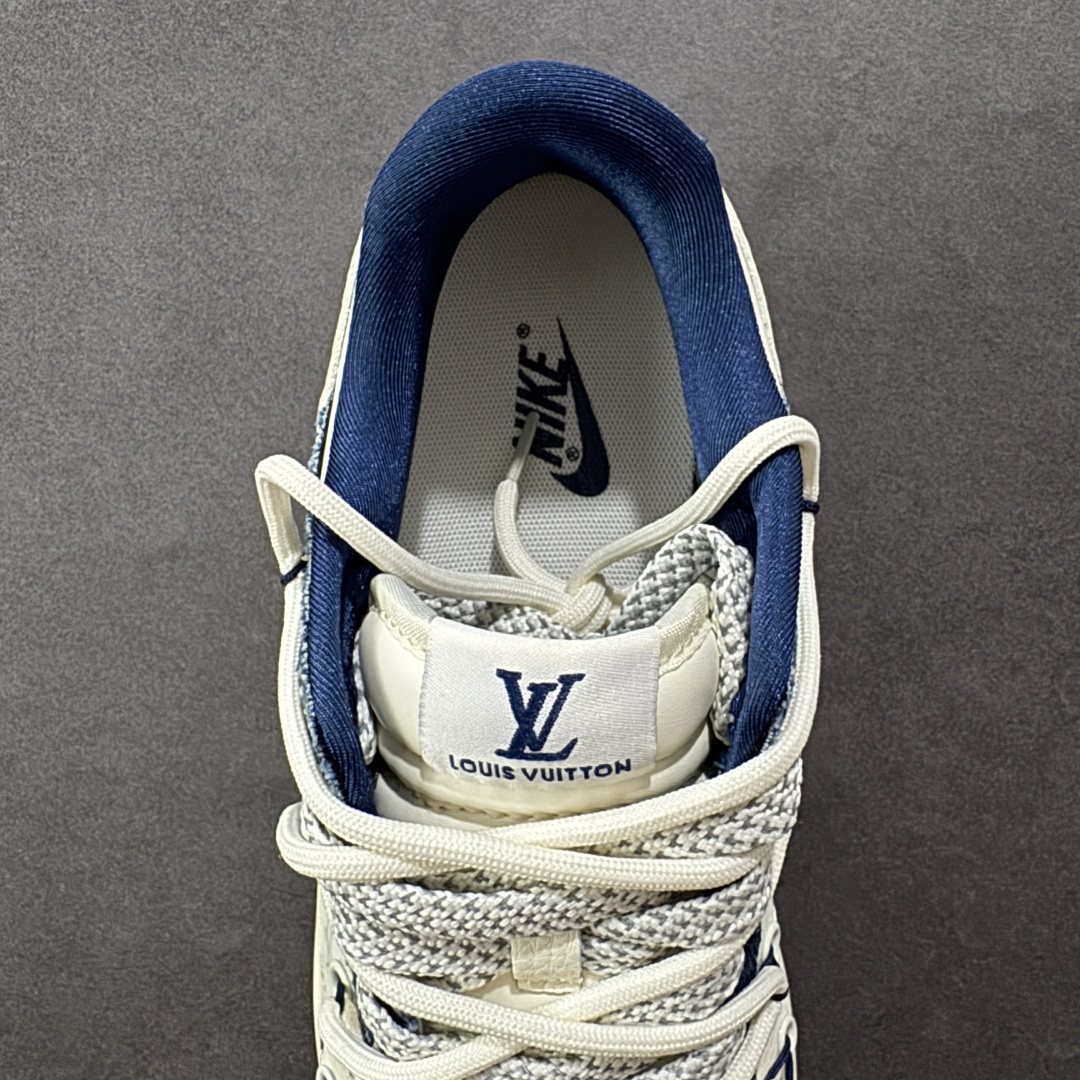 图片[7]-【定制版】Nike SB Dunk Low LV联名 蓝暗花抽绳 周年高端定制 低帮休闲板鞋  #定制鞋盒 大厂纯原品质出货 超高清洁度 皮料切割干净无任何毛边 细节完美 货号：YX5066-376  尺码：36 36.5 37.5 38 38.5 39 40 40.5 41 42 42.5 43 44 44.5 45-选品中心