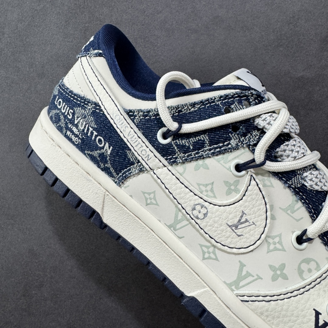 图片[6]-【定制版】Nike SB Dunk Low LV联名 蓝暗花抽绳 周年高端定制 低帮休闲板鞋  #定制鞋盒 大厂纯原品质出货 超高清洁度 皮料切割干净无任何毛边 细节完美 货号：YX5066-376  尺码：36 36.5 37.5 38 38.5 39 40 40.5 41 42 42.5 43 44 44.5 45-选品中心