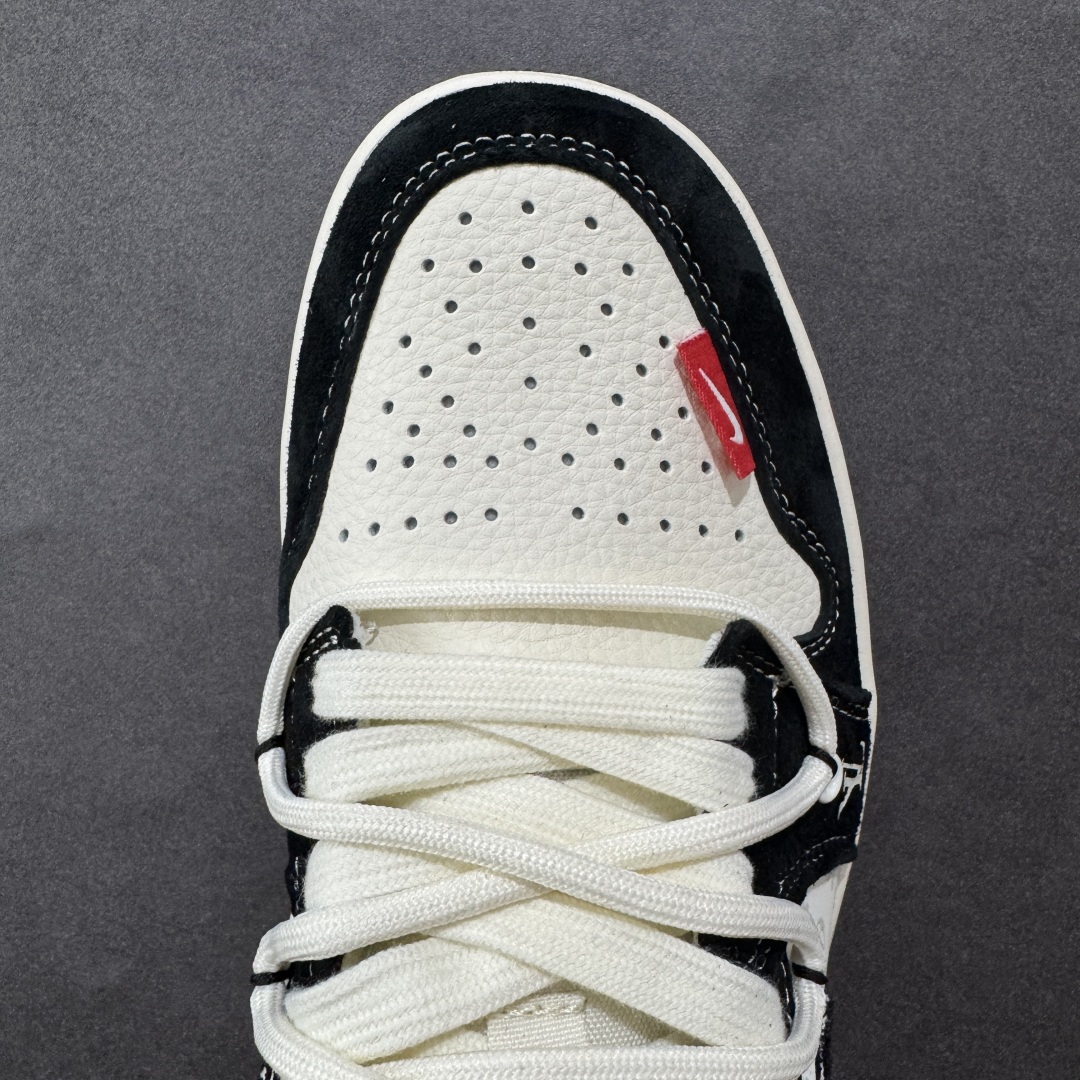 图片[8]-【定制版】Louis Vuitton x Air Jordan 1 Low 路易威登LV x AJ1 低帮 黑白解构鞋带 AJ1 乔丹1代 aj1 乔1 低邦 黑白解构 乔丹篮球鞋系列 鞋身整体以米白色为底搭配黑色框架覆盖层，鞋身两侧Swoosh Logo采用黑色牛仔点缀，鞋舌上以LV及Louis Vuitton字样呈现，鞋头处LV字样白色点缀，后跟Wings Logo采用白色压印呈现，后跟印有Louis Vuitton字样，彰显联名身份；最后以米白色中底搭配黑色橡胶外底完善整体设计收尾。 货号：YX5066-383 尺码：36 36.5 37.5 38 38.5 39 40 40.5 41 42 42.5 43 44 44.5 45 编码：HXSB250260-选品中心
