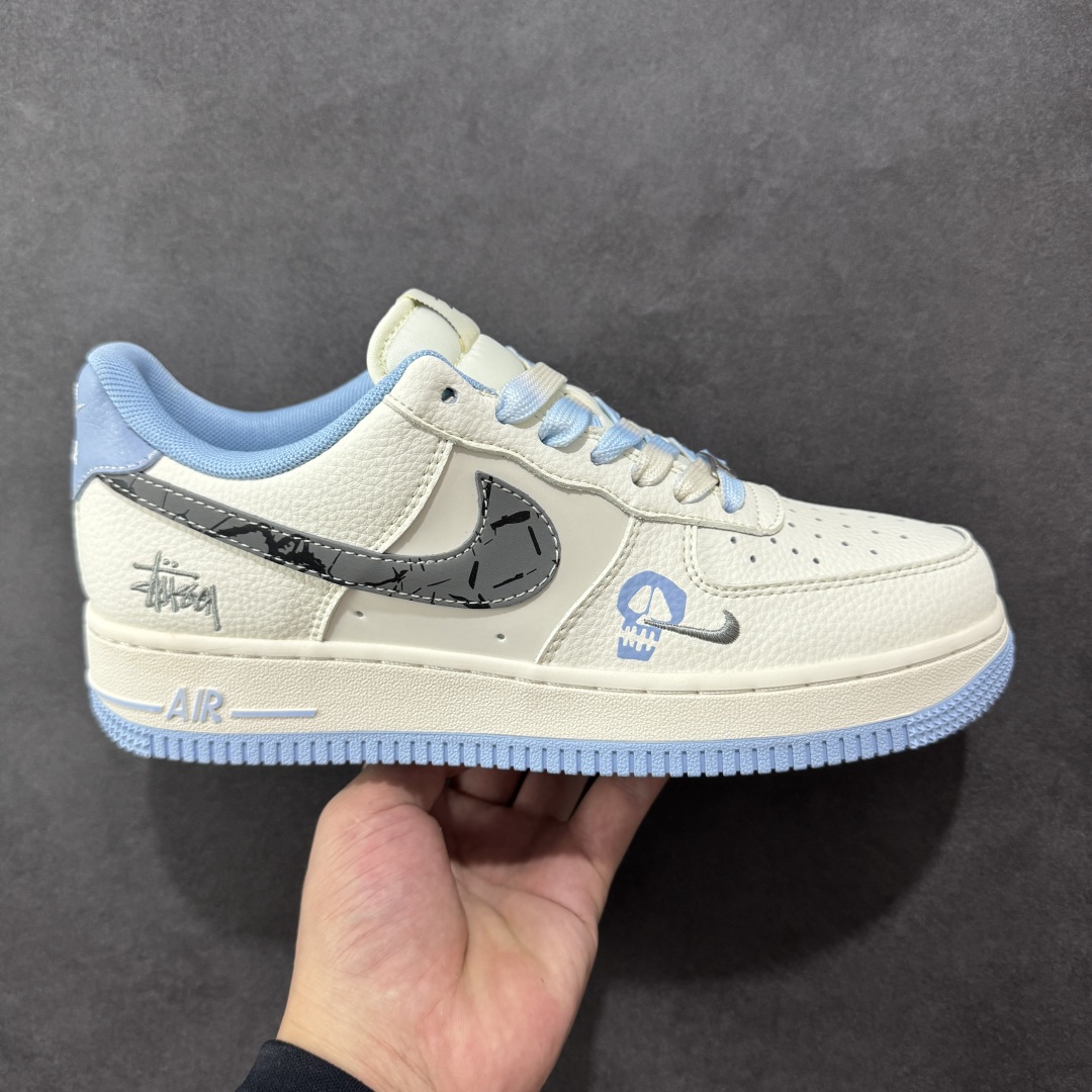 260 定制版 Nike Air Force 1'07 Low 斯图西联名 骷髅米灰蓝 空军一号低帮休闲板鞋 QW5606-269