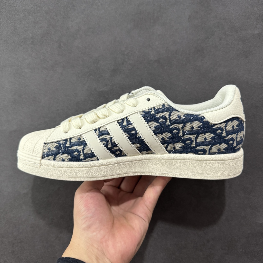 240 定制版 Dior x Adidas Original Superstar 迪奥 x 阿迪达斯 低帮 联名蓝白色 贝壳头防滑耐磨轻便板鞋 JY8913