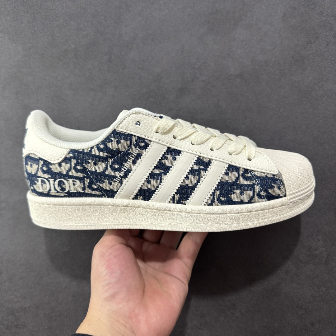 240 定制版 Dior x Adidas Original Superstar 迪奥 x 阿迪达斯 低帮 联名蓝白色 贝壳头防滑耐磨轻便板鞋 JY8913