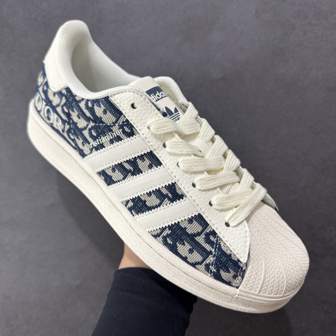 240 定制版 Dior x Adidas Original Superstar 迪奥 x 阿迪达斯 低帮 联名蓝白色 贝壳头防滑耐磨轻便板鞋 JY8913