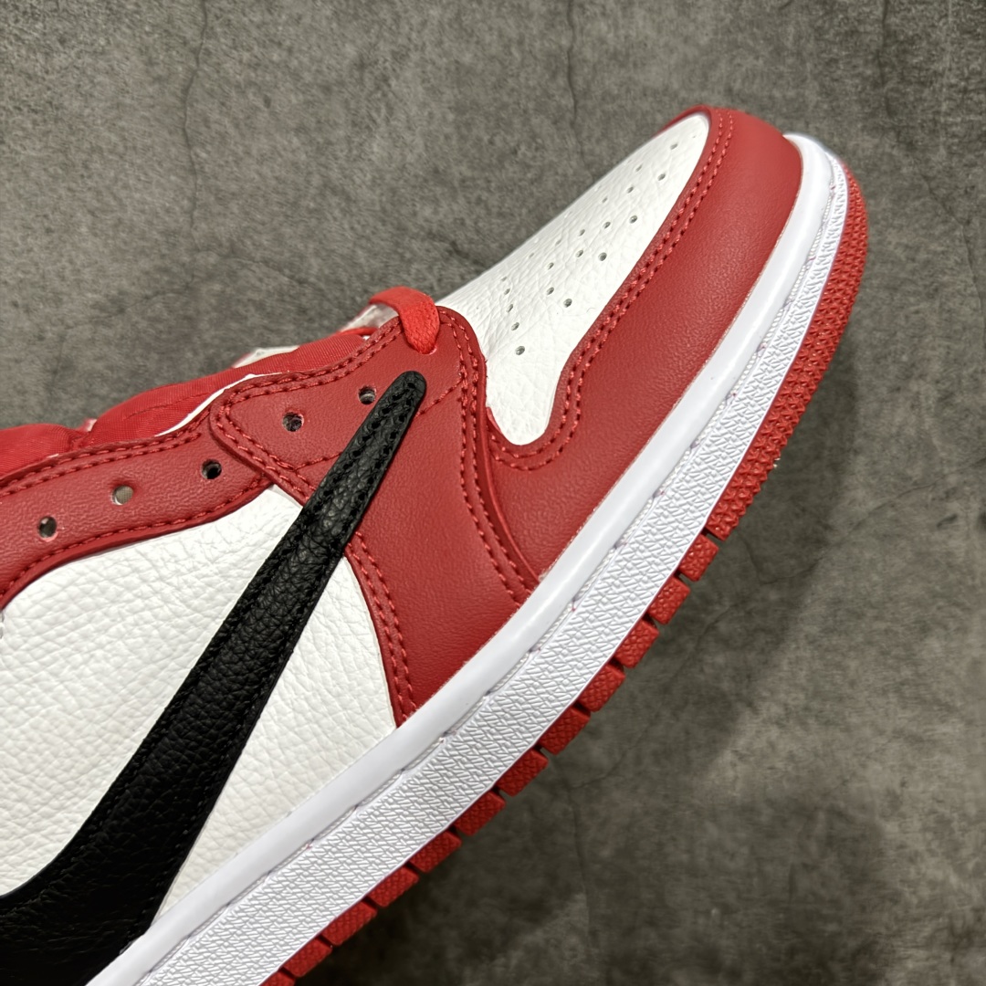 头层K版 Travis Scott x Air Jordan 1 Low 低帮 红白黑倒钩 AJ1 乔丹1代 aj1 乔1 低邦 白黑红倒勾联名 DM7866-101