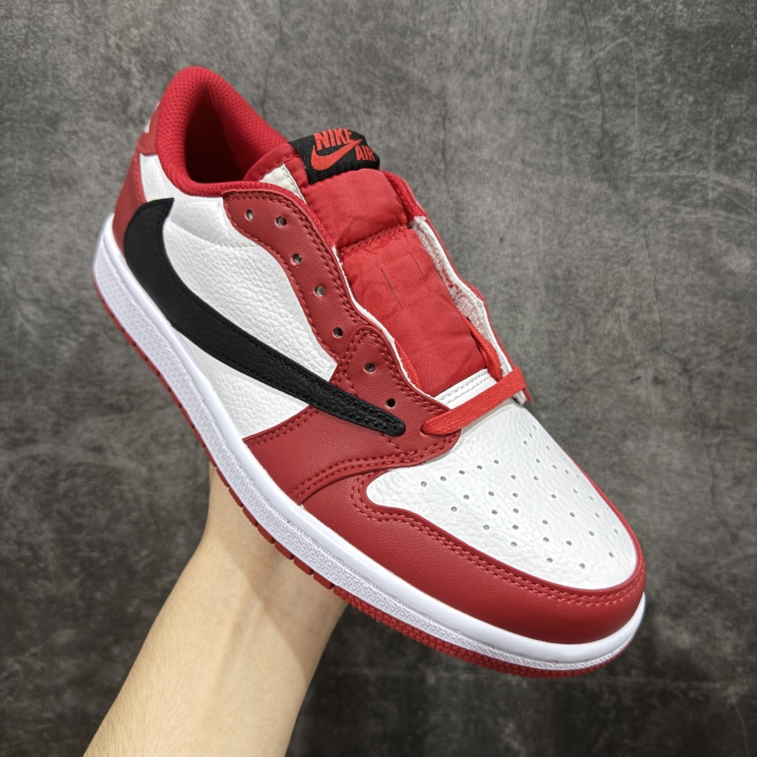 头层K版 Travis Scott x Air Jordan 1 Low 低帮 红白黑倒钩 AJ1 乔丹1代 aj1 乔1 低邦 白黑红倒勾联名 DM7866-101