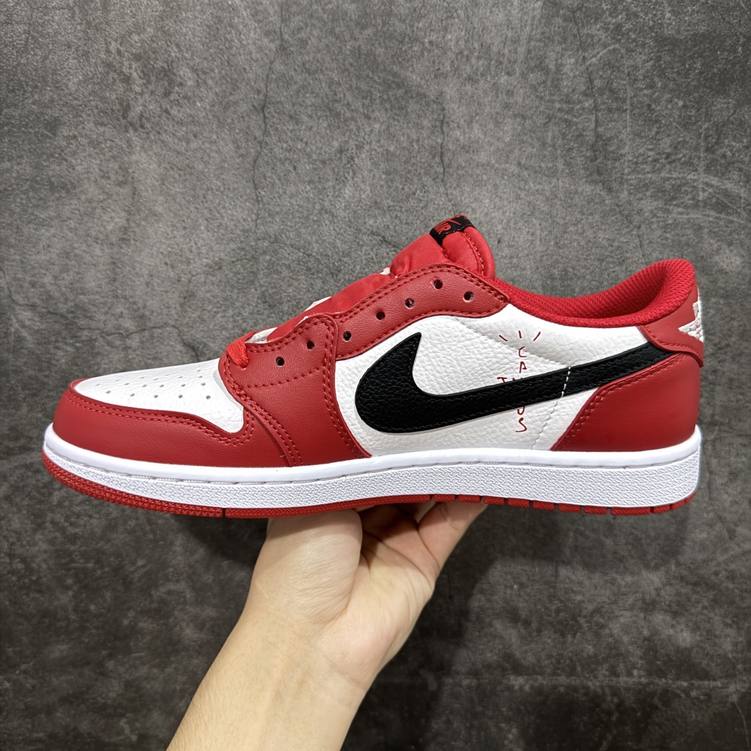 头层K版 Travis Scott x Air Jordan 1 Low 低帮 红白黑倒钩 AJ1 乔丹1代 aj1 乔1 低邦 白黑红倒勾联名 DM7866-101