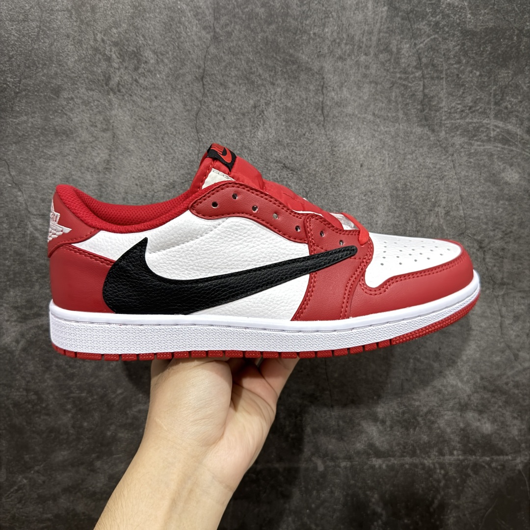 头层K版 Travis Scott x Air Jordan 1 Low 低帮 红白黑倒钩 AJ1 乔丹1代 aj1 乔1 低邦 白黑红倒勾联名 DM7866-101