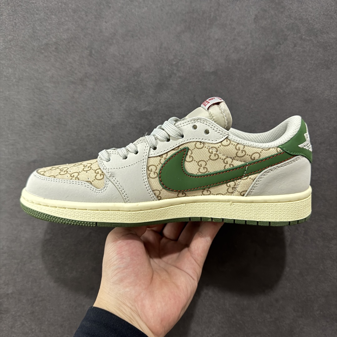 定制版 Travis Scott x Fragment Design x Air Jordan 1 Low OG SP AJ1 乔1 古驰联名 花纹绿棕 低帮文化休闲板鞋 DZ5899-001