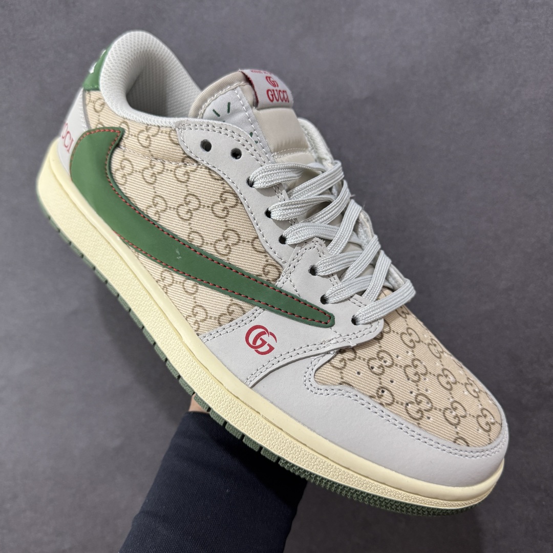 定制版 Travis Scott x Fragment Design x Air Jordan 1 Low OG SP AJ1 乔1 古驰联名 花纹绿棕 低帮文化休闲板鞋 DZ5899-001
