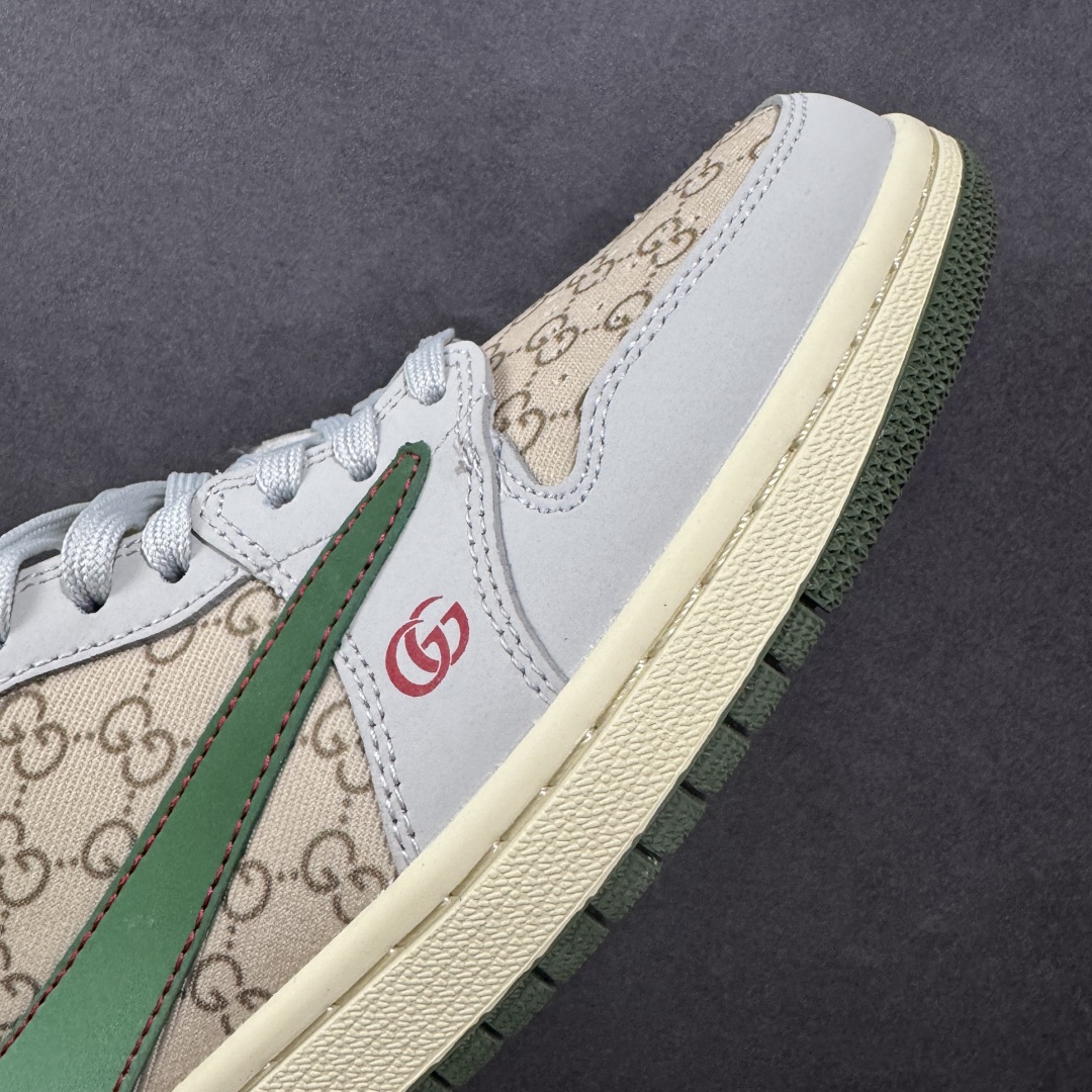 定制版 Travis Scott x Fragment Design x Air Jordan 1 Low OG SP AJ1 乔1 古驰联名 花纹绿棕 低帮文化休闲板鞋 DZ5899-001