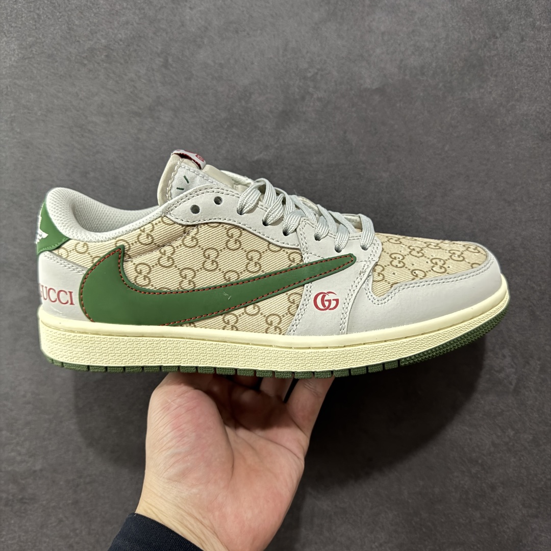 定制版 Travis Scott x Fragment Design x Air Jordan 1 Low OG SP AJ1 乔1 古驰联名 花纹绿棕 低帮文化休闲板鞋 DZ5899-001