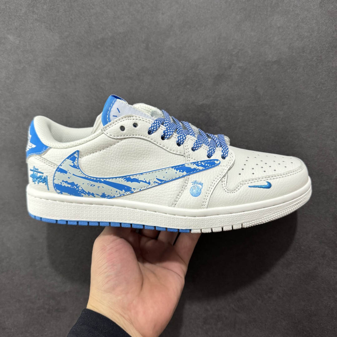 定制版 Travis Scott x Fragment Design x Air Jordan 1 Low OG SP AJ1 乔1 斯图西联名 冰山蓝 低帮文化休闲板鞋 DZ5899-007