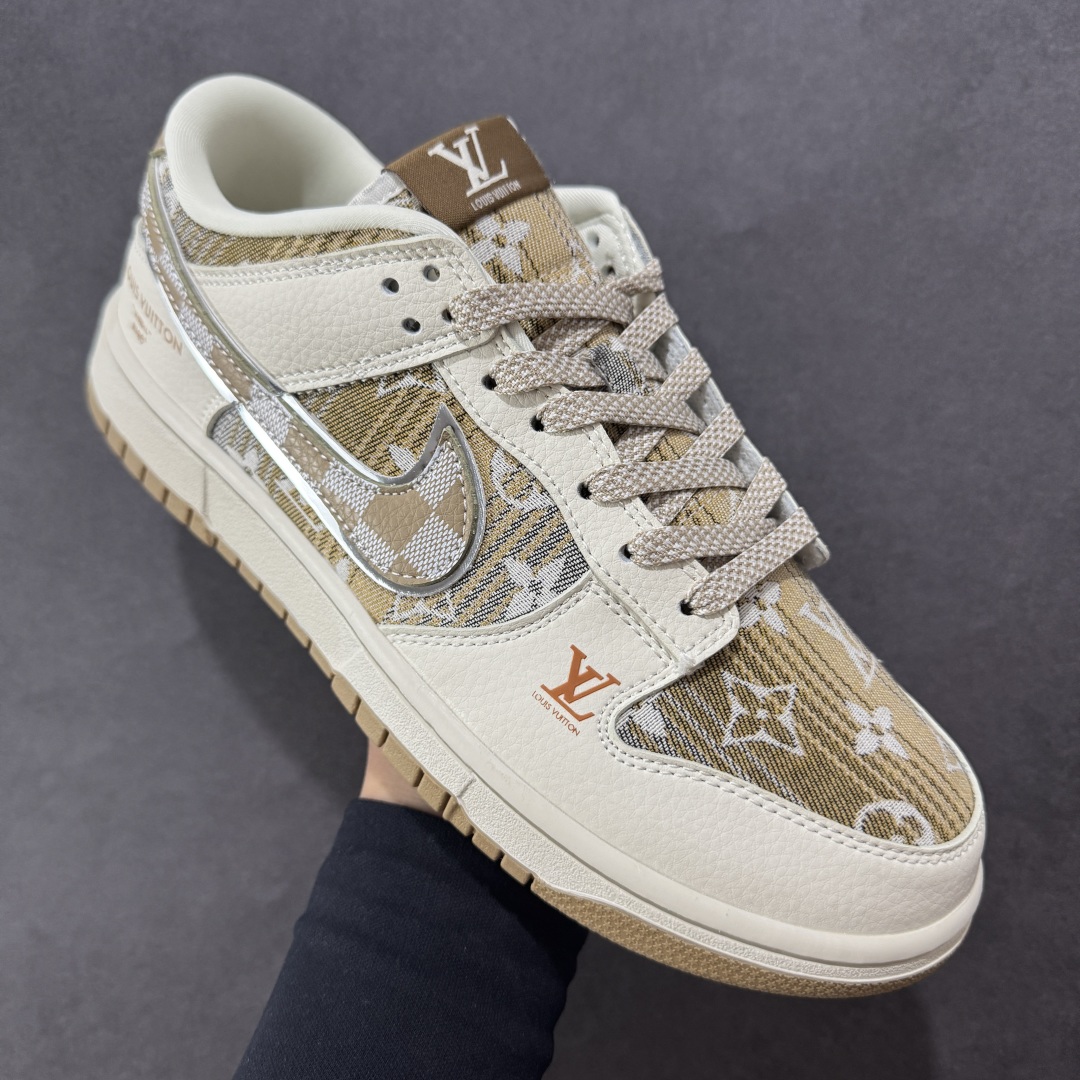 定制版 Nike SB Dunk Low “路易威登LV联名---米白黄帆布印花” 高端定制 低帮休闲板鞋 DS6608-006