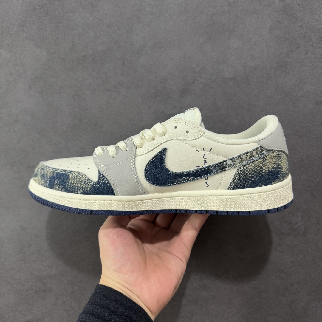 定制版 Travis Scott x Fragment Design x Air Jordan 1 Low OG SP AJ1 乔1 LV联名 扎染牛仔 低帮文化休闲板鞋 LD2028-048