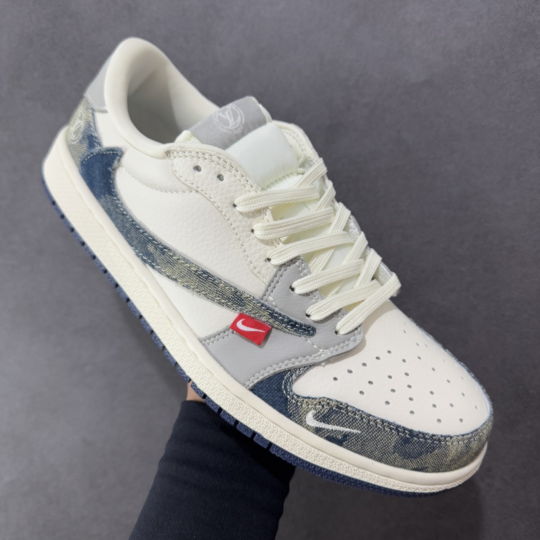定制版 Travis Scott x Fragment Design x Air Jordan 1 Low OG SP AJ1 乔1 LV联名 扎染牛仔 低帮文化休闲板鞋 LD2028-048
