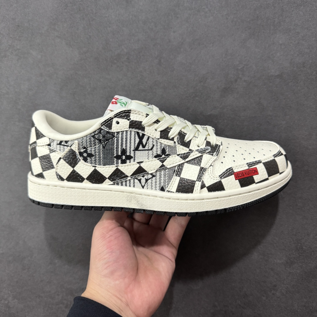 280  定制版 Travis Scott x Fragment Design x Air Jordan 1 Low SP AJ1 乔1 LV联名 黑白格牛仔 低帮文化休闲板鞋  LD2028-043