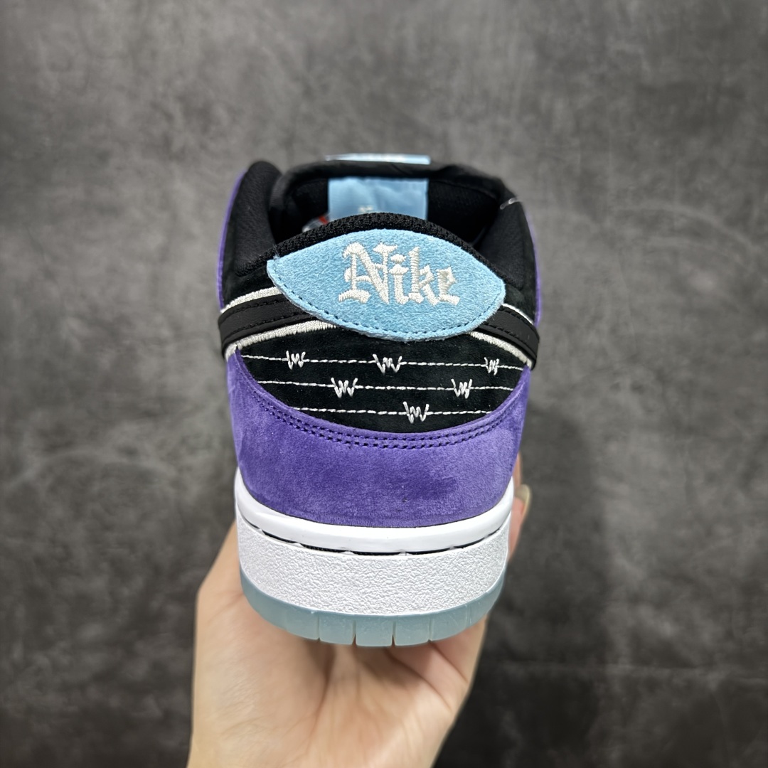 图片[4]-【免修ST版本】Nike Dunk SB DUNK LOW PRO 紫黑白 鞋身采用磨砂皮革与光面皮革的白、紫、黑三色营造，细节还注入松石绿点缀，内敛又透着清爽。鞋侧重叠 Swoosh 与后跟 W 车线元素，进一步凸显层次 货号：HJ0513-500 尺码：36 36.5 37.5 38 38.5 39 40 40.5 41 42 42.5 43 44 44.5 45 46-选品中心