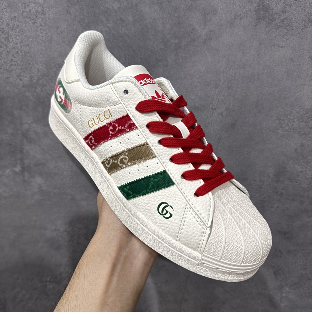 图片[3]-【定制版】AD Originals Superstar x GUCCI 白红 采用全新头层拼接皮革材质 后跟采用特色3D立体印字 渠道正品订单 诠释市场最高工艺水平 全鞋进口头层皮料打造 区别市面普通真标版本，进出专柜无压力 货号：QC2601 尺码：36-45-选品中心