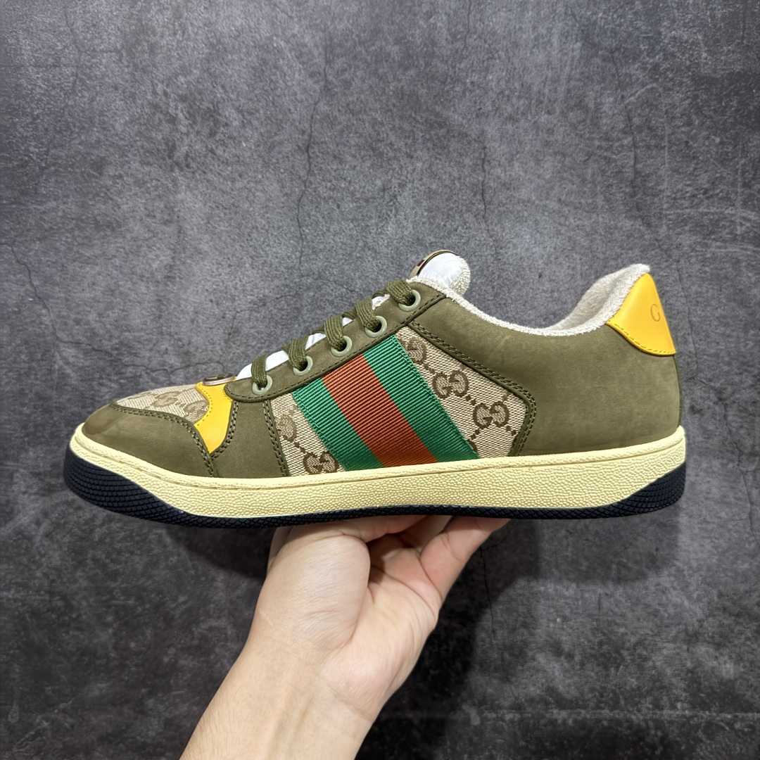 图片[2]-【广东纯原版】Gucci做旧小脏鞋 米红绿刺绣 ZP开发 原版开模 金属双G水晶圆柱形标 Gucci原版纹织带 真正水洗布标 鞋面擦色牛皮拼接经典双G布面料，皮面切口全油边封口工艺，原版毛巾布里细腻柔软更舒适透气，垫脚乳胶注塑一体，私模钢印，双色原版TPU大底(下层宽，上层窄) 配进口原版四边封干燥剂、原版18股鞋带，新版红盒子，与专柜配套包装一致 尺码：40-45-选品中心