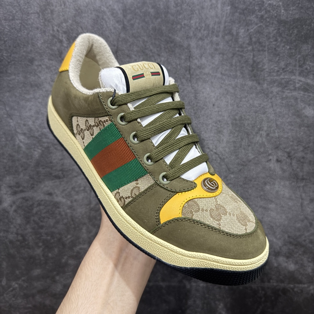 图片[3]-【广东纯原版】Gucci做旧小脏鞋 米红绿刺绣 ZP开发 原版开模 金属双G水晶圆柱形标 Gucci原版纹织带 真正水洗布标 鞋面擦色牛皮拼接经典双G布面料，皮面切口全油边封口工艺，原版毛巾布里细腻柔软更舒适透气，垫脚乳胶注塑一体，私模钢印，双色原版TPU大底(下层宽，上层窄) 配进口原版四边封干燥剂、原版18股鞋带，新版红盒子，与专柜配套包装一致 尺码：40-45-选品中心