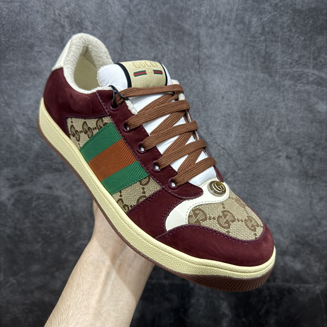 图片[3]-【广东纯原版】Gucci做旧小脏鞋 米红绿刺绣 ZP开发 原版开模 金属双G水晶圆柱形标 Gucci原版纹织带 真正水洗布标 鞋面擦色牛皮拼接经典双G布面料，皮面切口全油边封口工艺，原版毛巾布里细腻柔软更舒适透气，垫脚乳胶注塑一体，私模钢印，双色原版TPU大底(下层宽，上层窄) 配进口原版四边封干燥剂、原版18股鞋带，新版红盒子，与专柜配套包装一致 尺码：40-45-选品中心